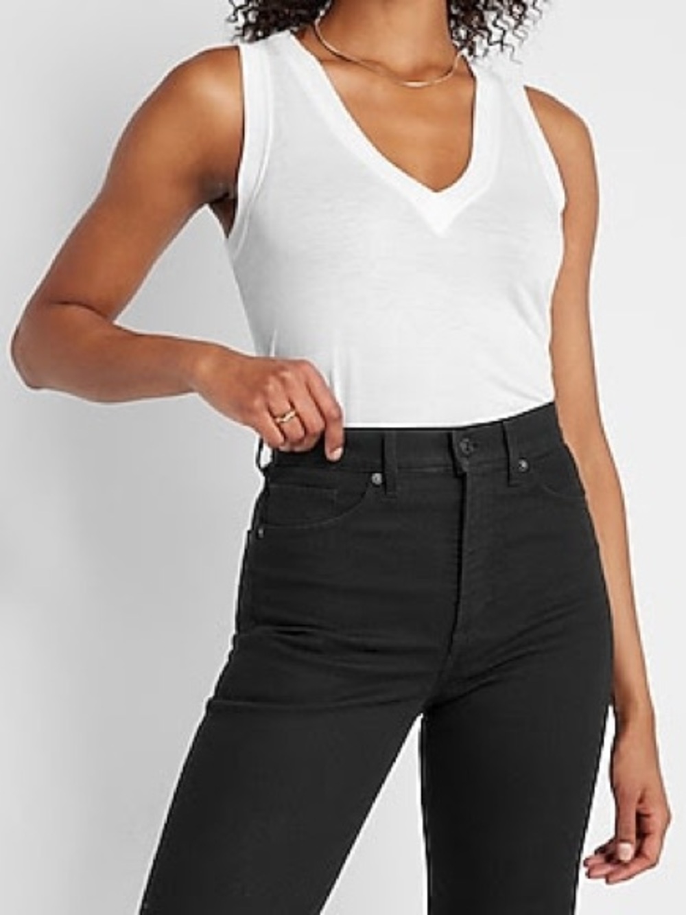 Express Skimming Linen-Blend V-Neck Tank XS